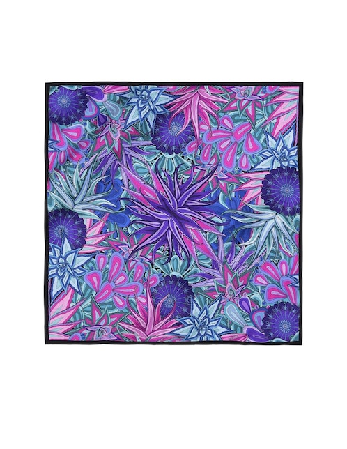 Mascada seda morada con diseño gráfico 1