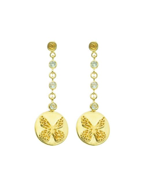 Aretes redondos Mariposa con acabado chapa de oro zirconia 1