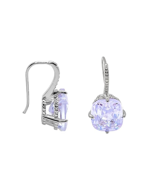 Aretes de aro rectangulares Malia Joyería con acabado baño rodio circonita