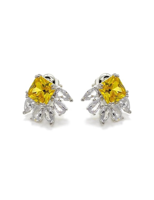 Aretes cuadrados Malia Joyería con acabado baño rodio zirconia