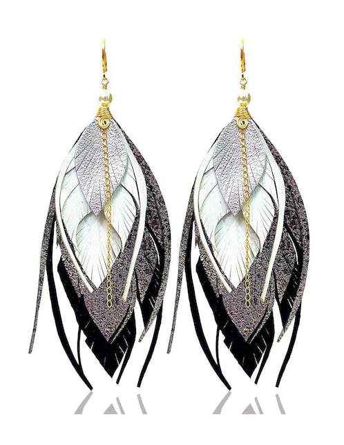 Set de aretes de pluma Vangania con acabado Baño de Oro