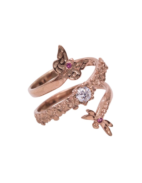Anillo circular Pineda Covalin Mariposa cristal con acabado baño de oro rosa 10 k