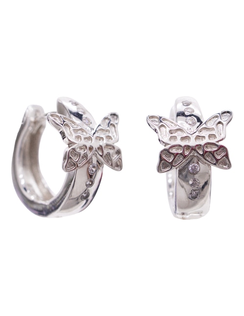 Aretes redondo Mariposa de plata con acabado brillante cristal 1