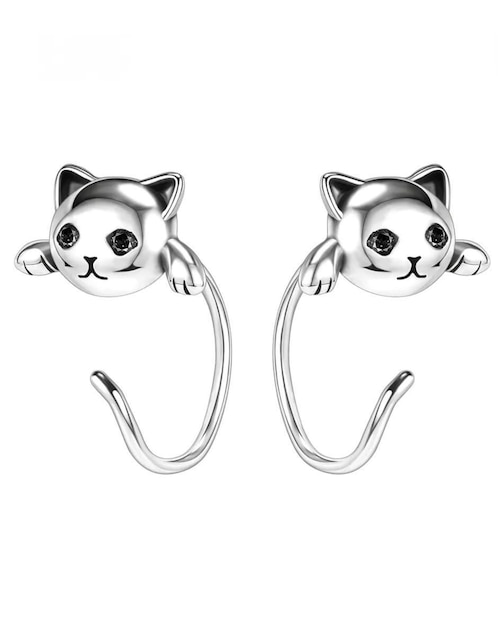 Aretes cortos de gato Lab.G de plata P 925 con acabado brillante