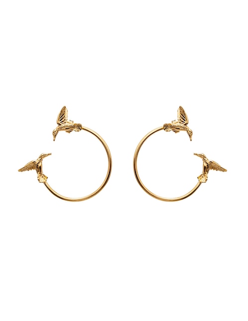 Arracadas de colibrí con acabado chapa de oro 18 K 1