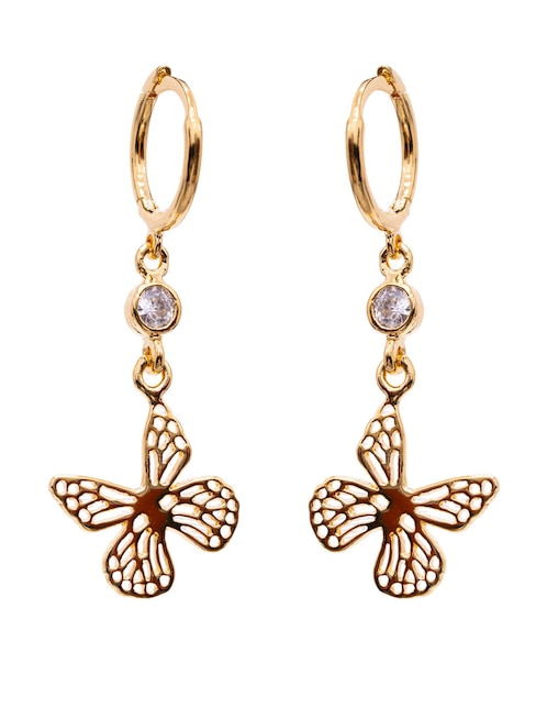 Arracadas Mariposa Monarca con acabado chapa de oro 18 k zirconia 1
