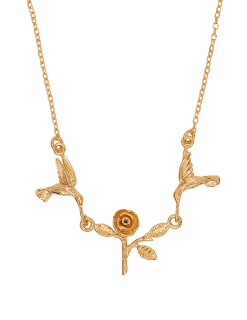 Collar de flor Colibrí chapa de oro 18 k 1