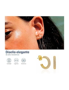 Arracadas de media luna Bluelander de plata P 925 con acabado chapa de oro zirconia