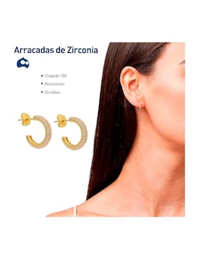 Arracadas de media luna Bluelander de plata P 925 con acabado chapa de oro zirconia