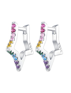 Aretes Huggies De Estrella Ame Jewelry Stars De Plata P925 Acabado Brillante Zirconia