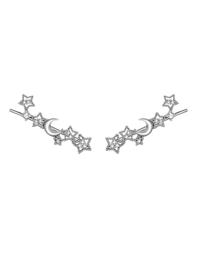 Aretes Largos De Estrella Ame Jewelry Stars De Plata P925 Acabado Brillante Zirconia