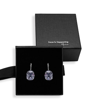 Aretes de aro rectangulares Malia Joyería con acabado baño rodio circonita