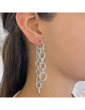 Aretes de eslabones Malia Joyería con acabado baño rodio