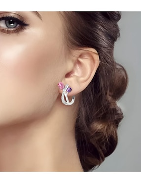Aretes de flor Wünd de plata P 925 con acabado pavé