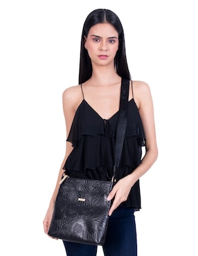 Bolsa messenger Pineda Covalin Grabado Mariposa de piel para mujer