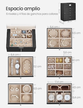 Alhajero de viaje Songmics Home Bridie con espejo y cerradura