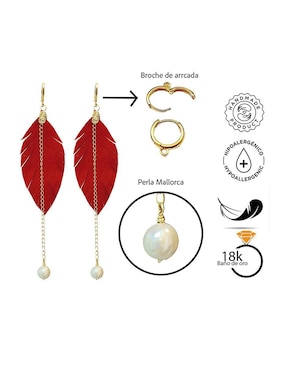 Set de aretes de pluma Vangania con acabado Baño de Oro Perla