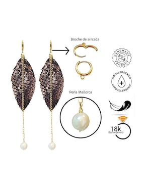 Set de aretes de pluma Vangania con acabado Baño de Oro Perla