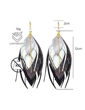 Set de aretes de pluma Vangania con acabado Baño de Oro