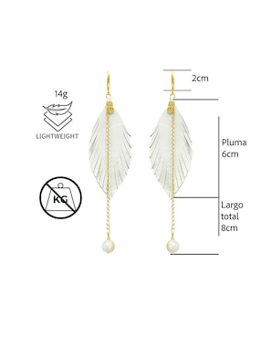 Set de aretes pluma Vangania con acabado Baño de Oro Perla