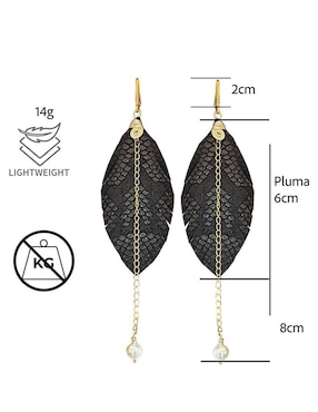 Set de aretes de pluma Vanganiad con acabado Baño de Oro Perla