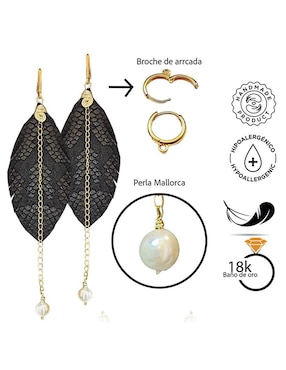 Set de aretes de pluma Vanganiad con acabado Baño de Oro Perla