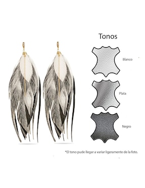 Aretes largos de pluma Vangania de piel con acabado baño de oro 18k