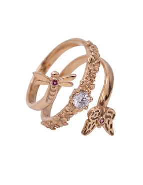 Anillo circular Pineda Covalin Mariposa cristal con acabado baño de oro 10 k