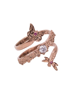 Anillo circular Pineda Covalin Mariposa cristal con acabado baño de oro rosa 10 k