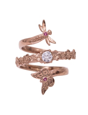 Anillo circular Pineda Covalin Mariposa cristal con acabado baño de oro rosa 10 k