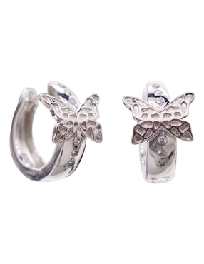 Aretes redondo Pineda Covalin Mariposa de plata con acabado brillante cristal