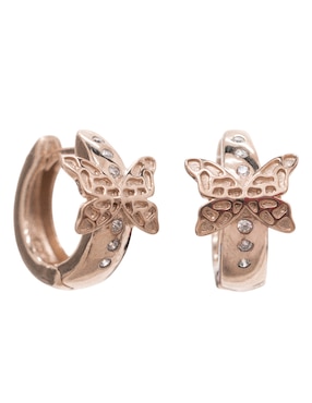 Aretes redonda Pineda Covalin Mariposa con acabado baño de oro cristal
