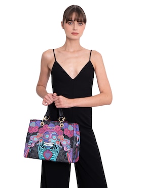 Bolsa satchel Pineda Covalin Día De Muertos Catrina para mujer