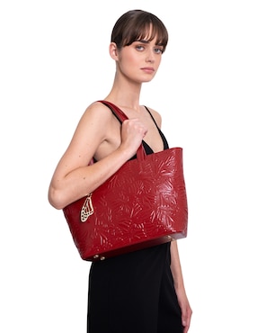 Bolsa tote Pineda Covalin Grabado Mariposa de piel para mujer