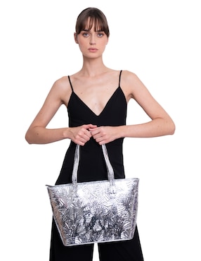 Bolsa tote Pineda Covalin Grabado Mariposa de piel para mujer