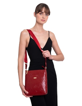 Bolsa messenger Pineda Covalin Grabado Mariposa de piel para mujer