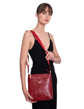 Bolsa messenger Pineda Covalin Grabado Mariposa de piel para mujer