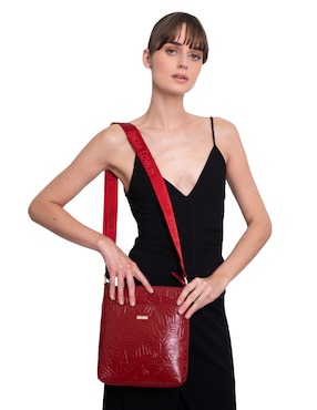 Bolsa messenger Pineda Covalin Grabado Mariposa de piel para mujer