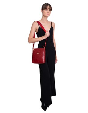 Bolsa messenger Pineda Covalin Grabado Mariposa de piel para mujer