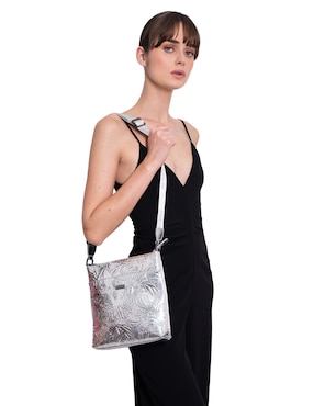 Bolsa messenger Pineda Covalin Grabado Mariposa de piel para mujer
