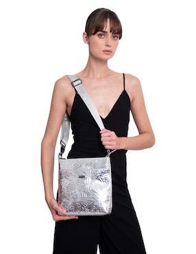 Bolsa messenger Pineda Covalin Grabado Mariposa de piel para mujer