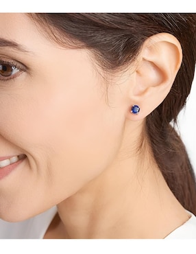 Aretes redondos Xtellar de plata P 925 zafiro