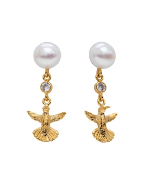 Aretes cortos de colibrí Pineda Covalin 18 k con acabado chapa de oro perla con zirconia