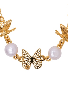 Pulsera Pineda Covalin con perla18 K Mariposa con acabado