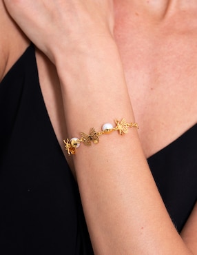 Pulsera Pineda Covalin con perla18 K Mariposa con acabado