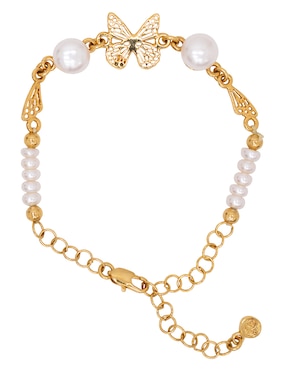 Pulsera Pineda Covalin de metal con perla 18 K Mariposa con acabado