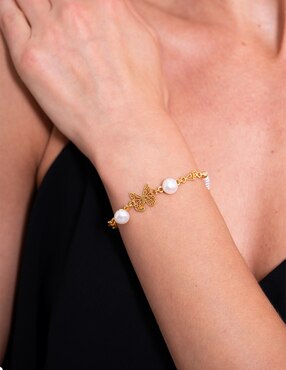 Pulsera Pineda Covalin de metal con perla 18 K Mariposa con acabado