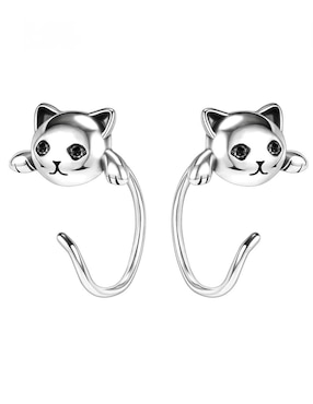 Aretes cortos de gato Lab.G de plata P 925 con acabado brillante
