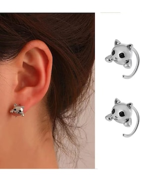 Aretes cortos de gato Lab.G de plata P 925 con acabado brillante