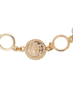 Pulsera Pineda Covalin de chapa de oro 10 k con perla cultivada Virgen de Guadalupe